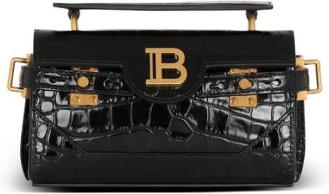 Balmain B-Buzz 19 bag in crocodile-print leather Zwart Dames