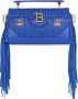Balmain B-Buzz 19 tas met franjes en suède reliëf monogram Blue Dames - Thumbnail 1