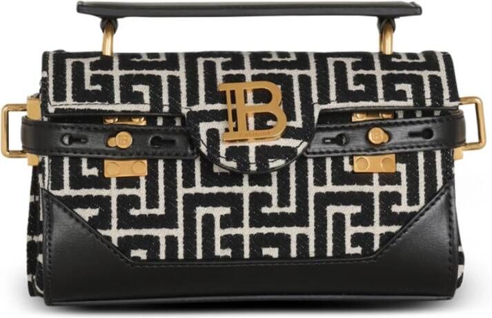 Balmain B-Buzz 19 leather bag with jacquard monogram Zwart Dames