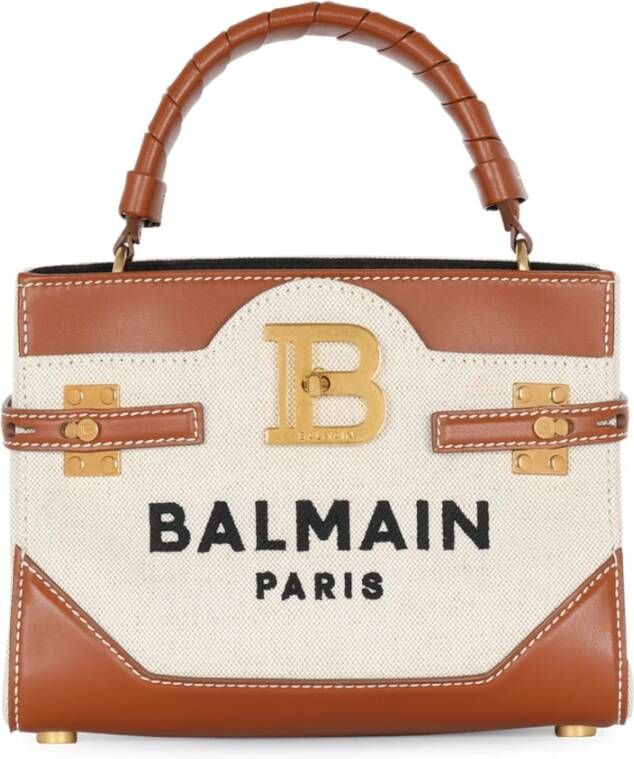 Balmain B-Buzz 22 Canvas Top Handle Bag with leather insert Bruin Dames