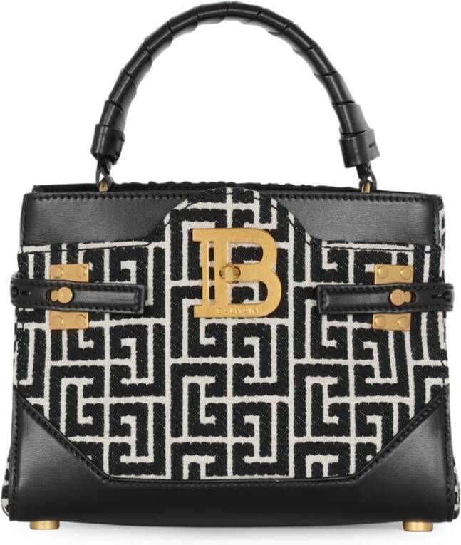 Balmain B-Buzz 22 Top Handle bag in leather with jacquard monogram Zwart Dames
