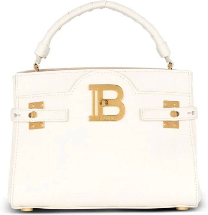 Balmain B-Buzz 22 Top Handle Tas in Wit Korrelig Leer White Dames