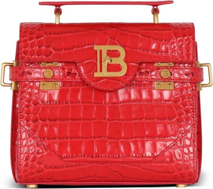 Balmain B-Buzz 23 bag in crocodile-print leather Rood Dames