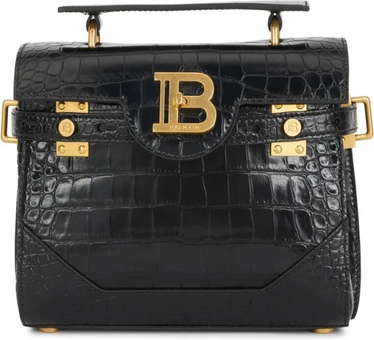 Balmain B-Buzz 23 bag in crocodile-print leather Zwart Dames