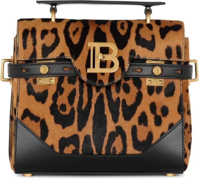Balmain B-Buzz 23 bag in leopard-effect leather Brown Dames