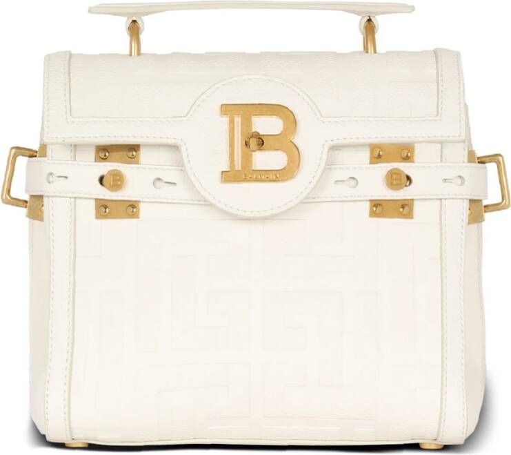 Balmain B-Buzz 23 monogrammed grained leather bag Beige Dames