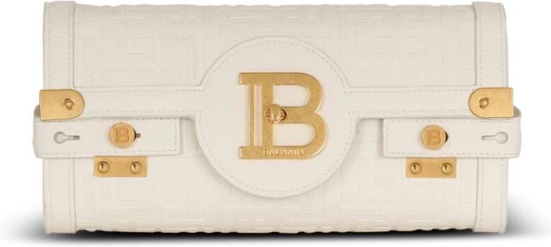 Balmain B-Buzz 23 monogrammed grained leather clutch Beige Dames