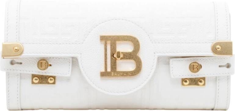 Balmain B-Buzz 23 monogrammed grained leather clutch Wit Dames