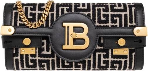 Balmain B-Buzz 23 leather clutch bag with jacquard monogram Zwart Dames