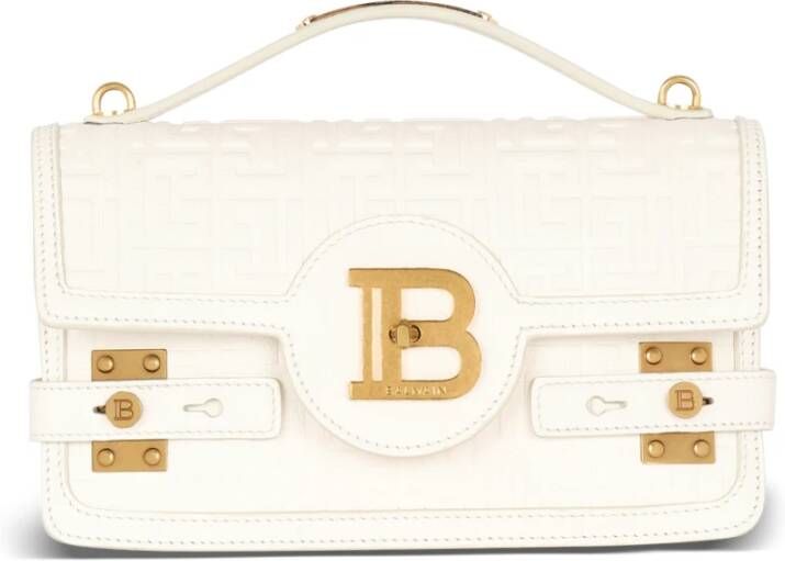 Balmain B-Buzz 24 monogrammed grained leather bag Beige Dames