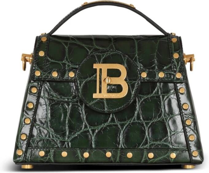 Balmain B-Buzz Dynasty bag in crocodile-print leather Groen Dames