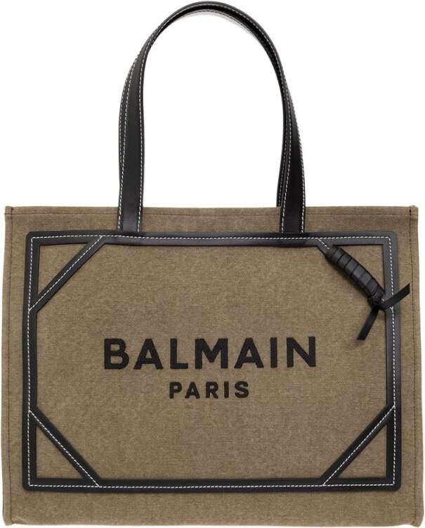 Balmain B-Army 42 canvas tote bag with leather details Green Dames