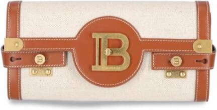 Balmain B-Buzz 23 leather and canvas clutch bag Brown Dames