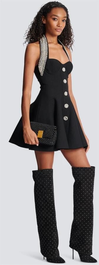 Balmain 1945 Zachte mini fluwelen en kristallen tas Black Dames - Foto 4