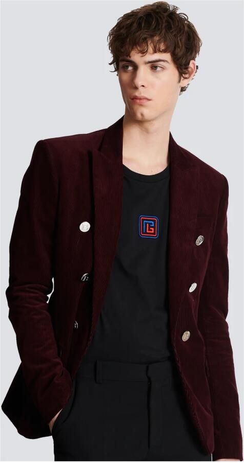 Balmain Fluwelen jasje met 6 knopen Rood Heren - Foto 2