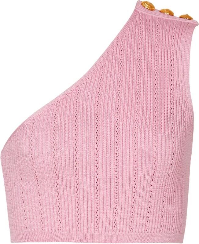 Balmain Asymmetrische gebreide top met knopen Pink Dames