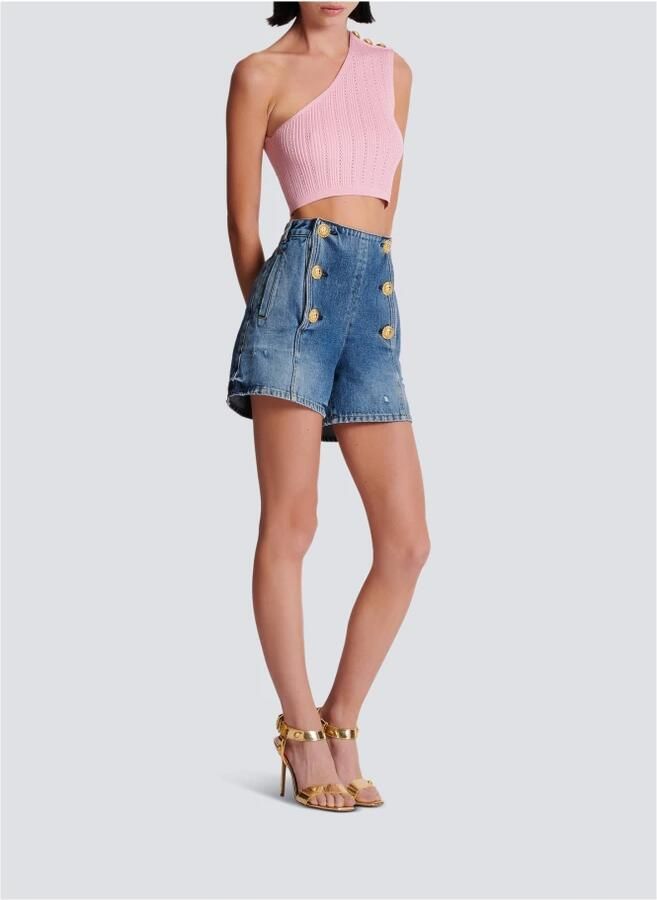 Balmain Asymmetrische gebreide top met knopen Pink Dames - Foto 3