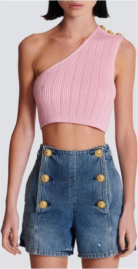 Balmain Asymmetrische gebreide top met knopen Pink Dames - Foto 6