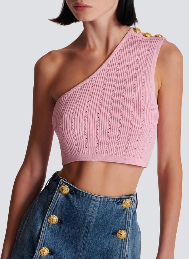 Balmain Asymmetrische gebreide top met knopen Pink Dames - Foto 4