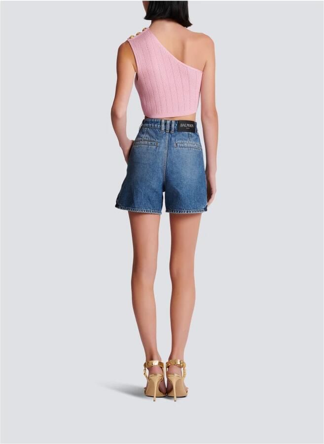 Balmain Asymmetrische gebreide top met knopen Pink Dames - Foto 5