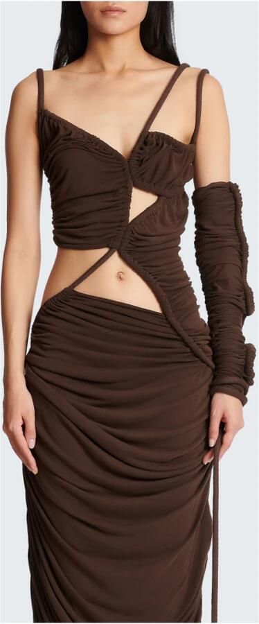 Balmain Lange asymmetrische jurk van gedrapeerd jersey Brown Dames - Foto 4
