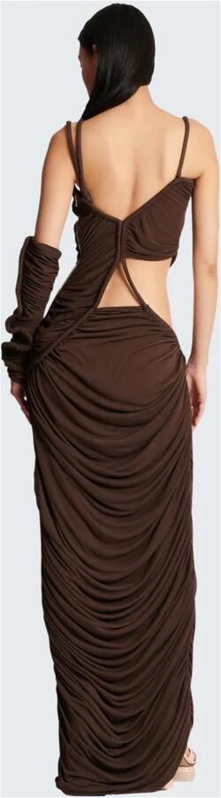 Balmain Lange asymmetrische jurk van gedrapeerd jersey Brown Dames - Foto 7