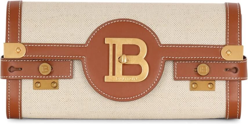 Balmain B-Buzz 23 leather and canvas clutch bag Brown Dames - Foto 6