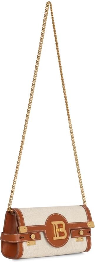 Balmain B-Buzz 23 leather and canvas clutch bag Brown Dames - Foto 8