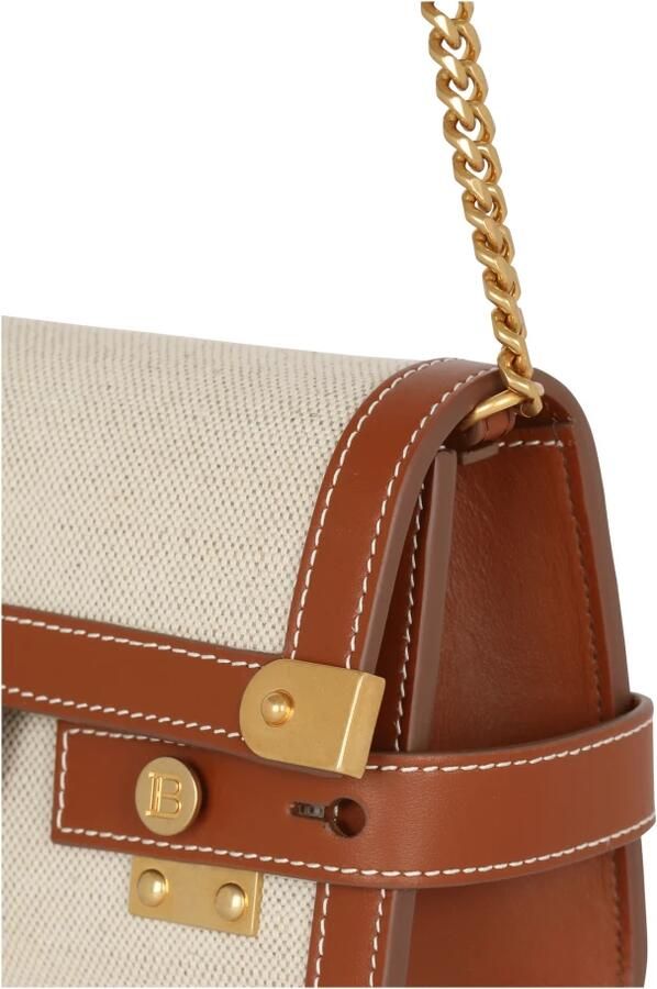 Balmain B-Buzz 23 leather and canvas clutch bag Brown Dames - Foto 4