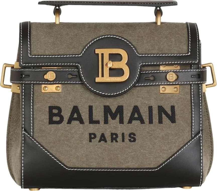 Balmain Shoppers B-Buzz 23 Crossbody Cotton Khaki Black in groen