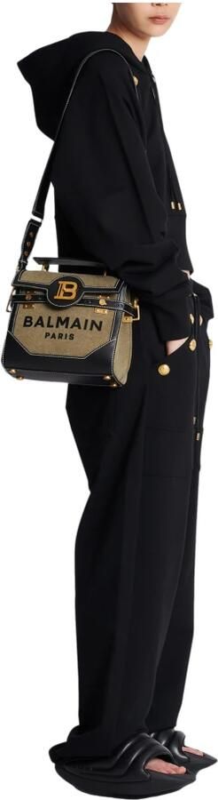 Balmain Shoppers B-Buzz 23 Crossbody Cotton Khaki Black in groen - Foto 7
