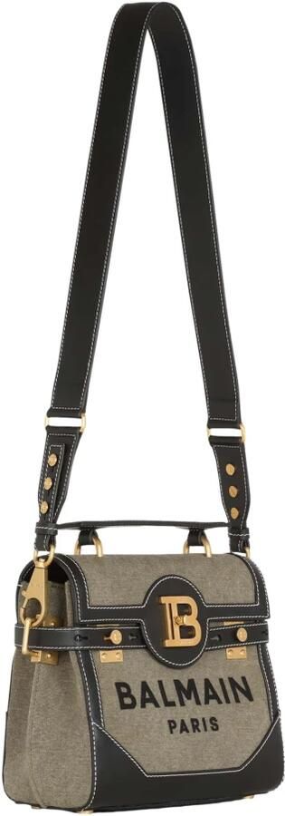 Balmain Shoppers B-Buzz 23 Crossbody Cotton Khaki Black in groen - Foto 6