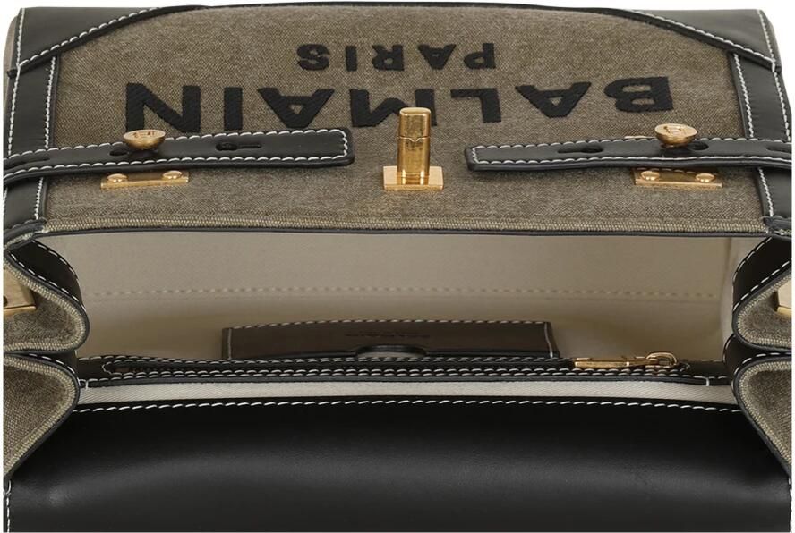 Balmain Shoppers B-Buzz 23 Crossbody Cotton Khaki Black in groen - Foto 3