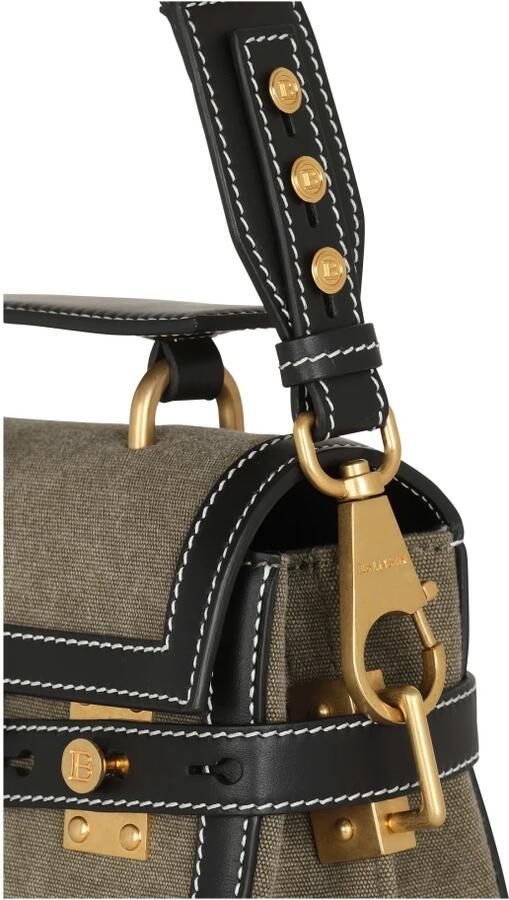 Balmain Shoppers B-Buzz 23 Crossbody Cotton Khaki Black in groen - Foto 4