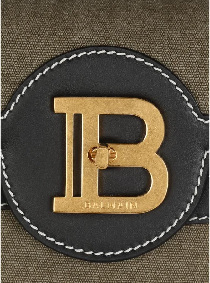 Balmain Shoppers B-Buzz 23 Crossbody Cotton Khaki Black in groen - Foto 2