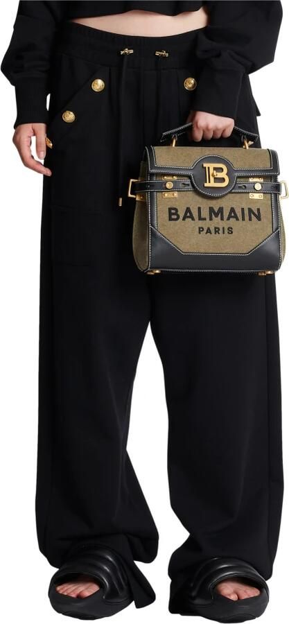 Balmain Shoppers B-Buzz 23 Crossbody Cotton Khaki Black in groen - Foto 5