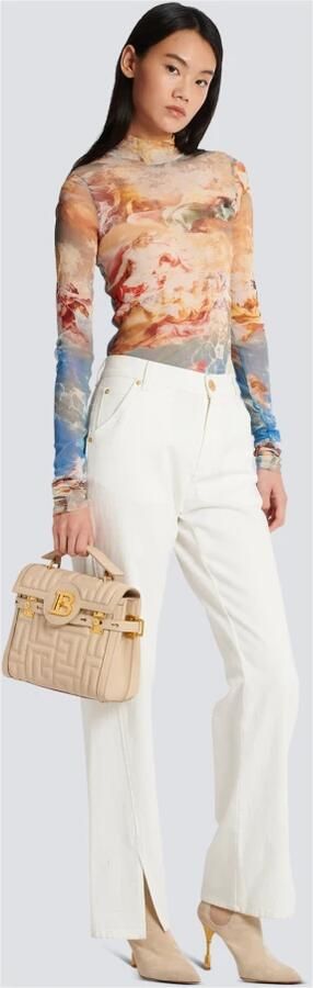 Balmain B-Buzz 23 tas in monogram gewatteerd leer Beige Dames