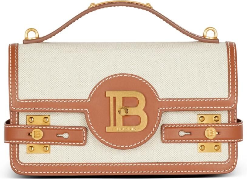 Balmain B-Buzz 24 canvas en leren tas Beige Dames