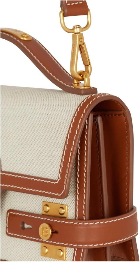 Balmain B-Buzz 24 canvas en leren tas Beige Dames - Foto 5