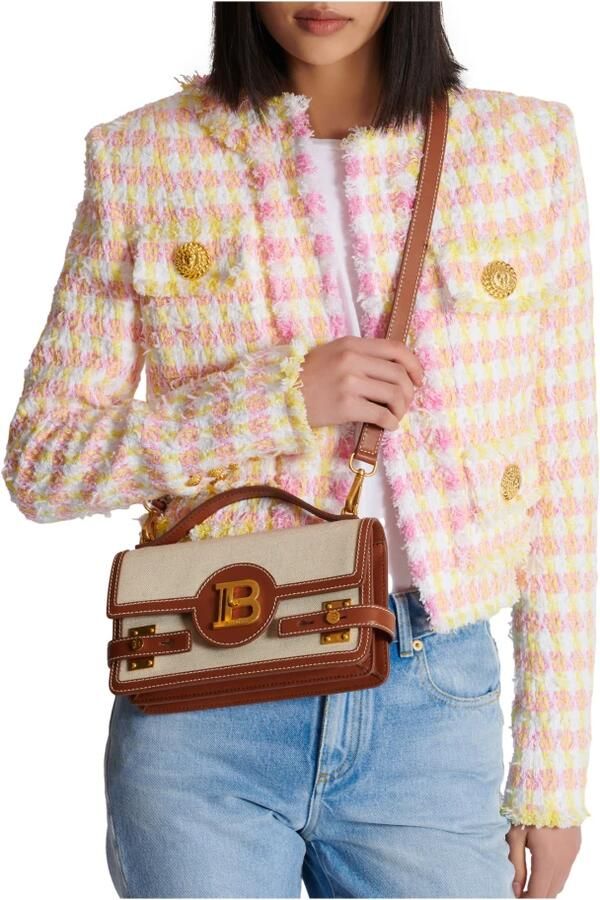 Balmain B-Buzz 24 canvas en leren tas Beige Dames - Foto 3