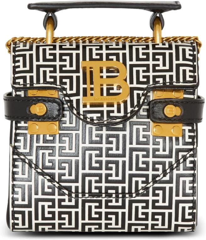 Balmain B-Buzz Mini 12 tas in reliëf kalfsleer met PB Labyrint monogram Black Dames - Foto 7