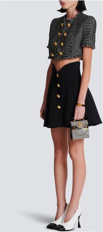 Balmain B-Buzz Mini 12 tas in reliëf kalfsleer met PB Labyrint monogram Black Dames - Foto 4