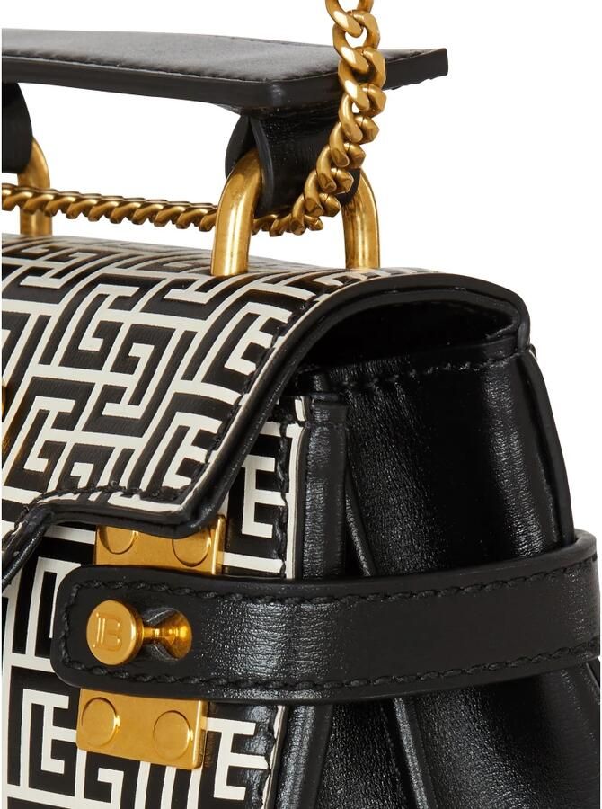 Balmain B-Buzz Mini 12 tas in reliëf kalfsleer met PB Labyrint monogram Black Dames