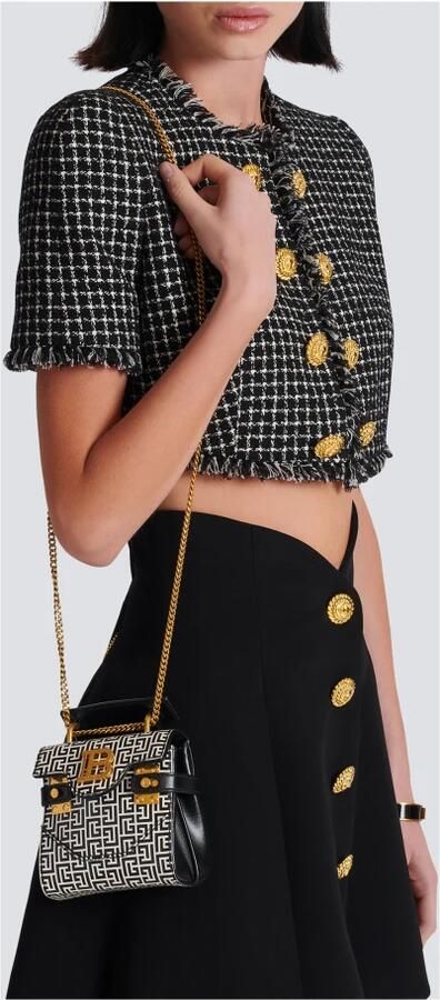 Balmain B-Buzz Mini 12 tas in reliëf kalfsleer met PB Labyrint monogram Black Dames - Foto 5