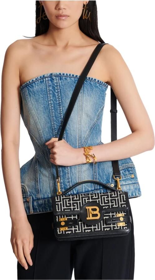 Balmain Shoppers B-Buzz Shoulder 24 Purse Cotton Ivory Black in zwart - Foto 5