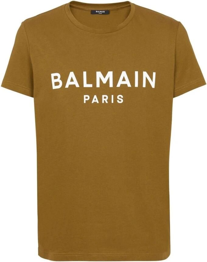 Balmain Eco-verantwoord katoenen T-shirt met logo print Green Heren