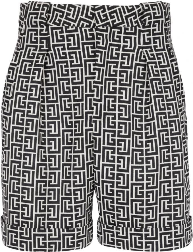 Balmain Bermuda en laine à monogramme Black Heren
