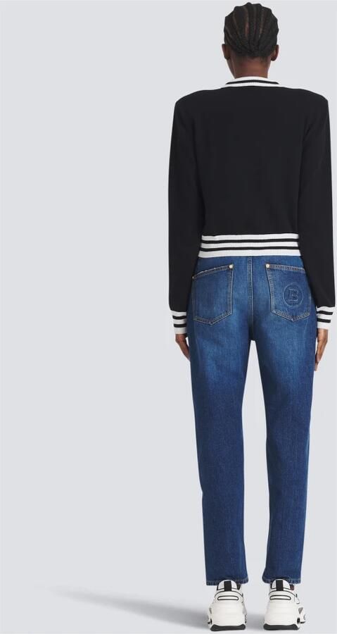 Balmain Sweatshirts Bijgesneden wollen sweatshirt met logo White Black Dames - Foto 5