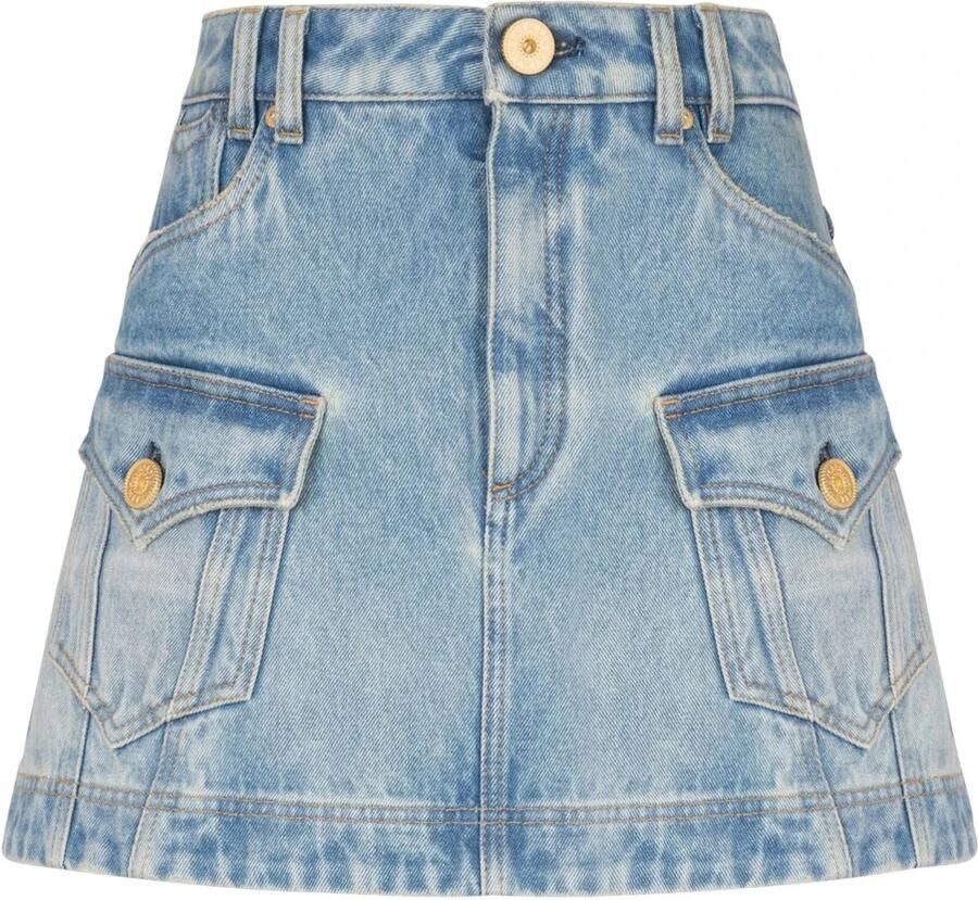 Balmain Mini spijkerrok met vintage-effect Blue Dames