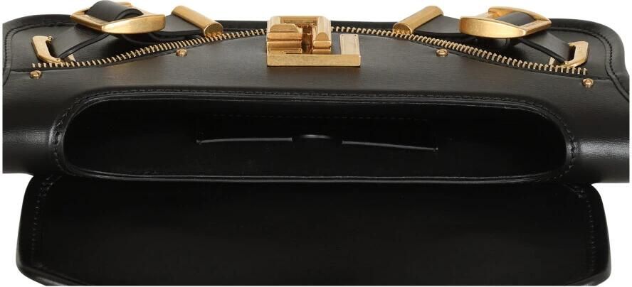 Balmain Zwarte Leren Foldover Tas met Gouden Metalen Hardware Black Dames - Foto 4